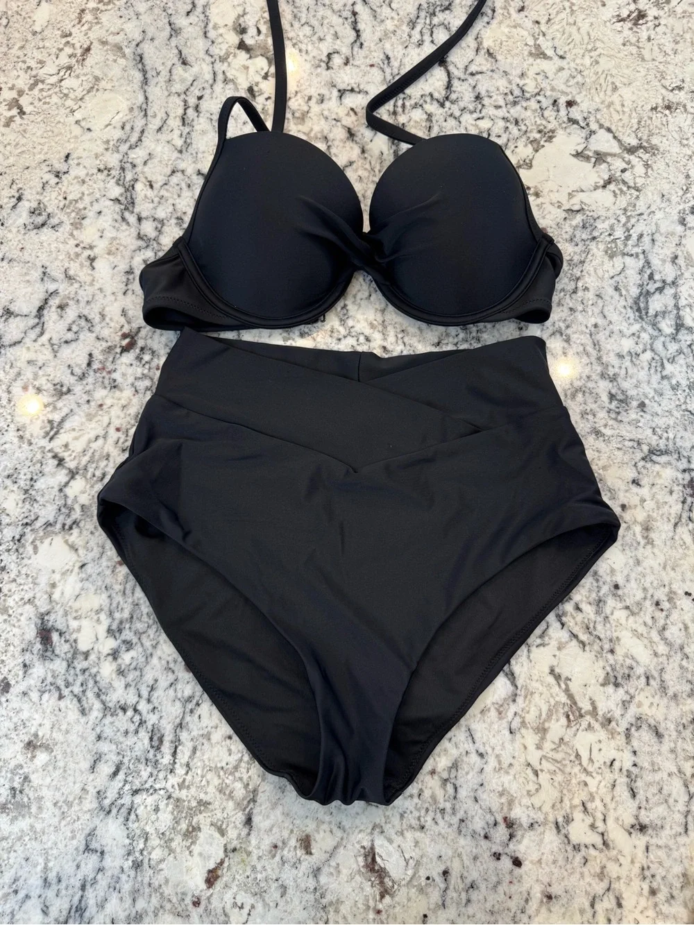 Aerie Black High Waisted Bikini Set Push-Up Underwire Top 36C Bottoms Medium